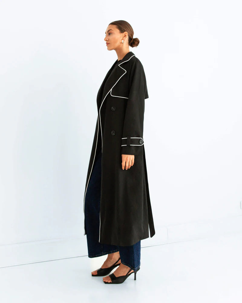 Contrast Piping Trench Coat