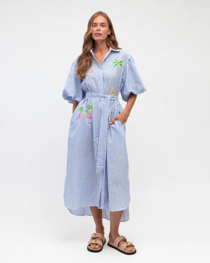 Stripe Embroidered Shirt Dress | 100% Cotton
