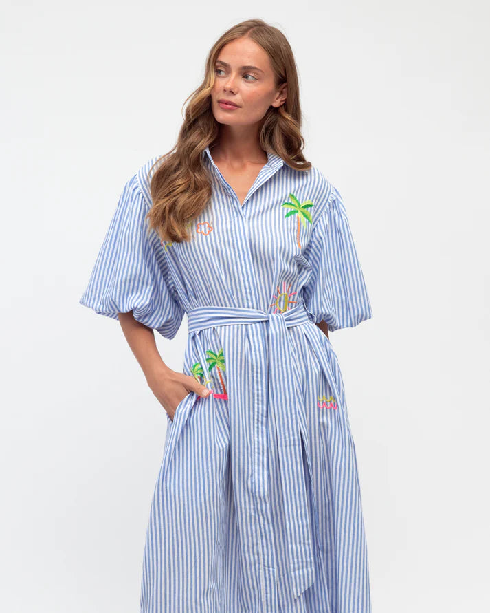 Stripe Embroidered Shirt Dress | 100% Cotton