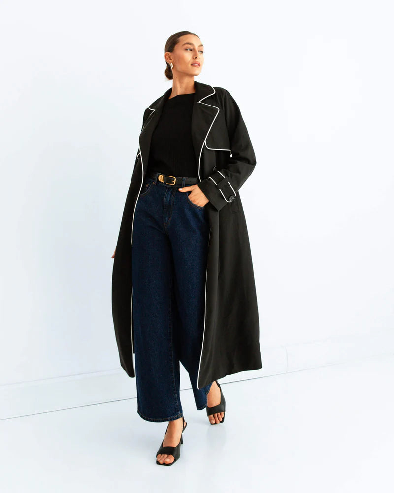 Contrast Piping Trench Coat